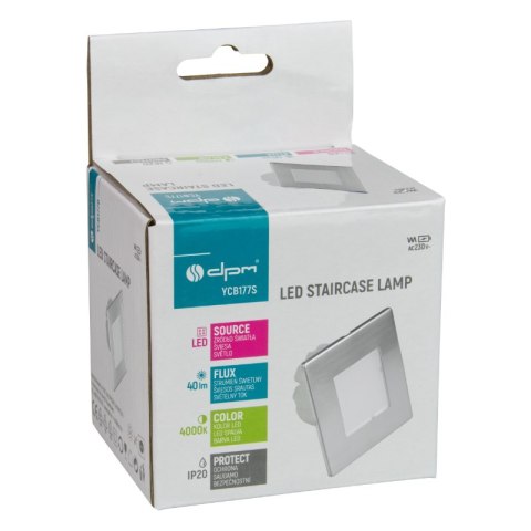 Oprawa LED schodowa, kwadratowa, srebrna DPM