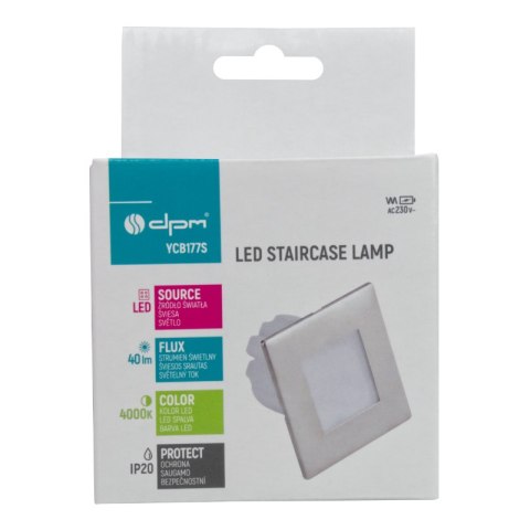 Oprawa LED schodowa, kwadratowa, srebrna DPM