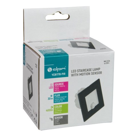 Oprawa LED schodowa z czujnikiem ruchu, kwadratowa, czarny mat DPM