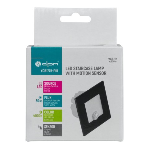 Oprawa LED schodowa z czujnikiem ruchu, kwadratowa, czarny mat DPM