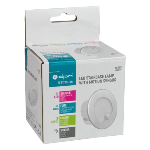 Oprawa LED schodowa z czujnikiem ruchu, okrągła, srebrna DPM