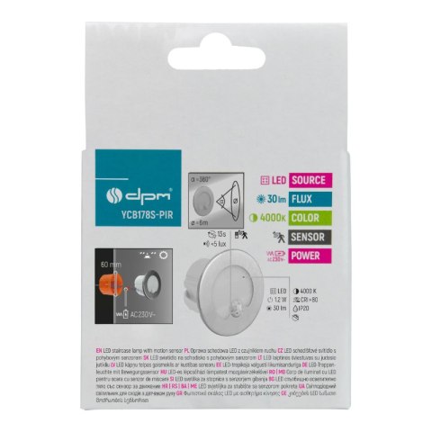 Oprawa LED schodowa z czujnikiem ruchu, okrągła, srebrna DPM
