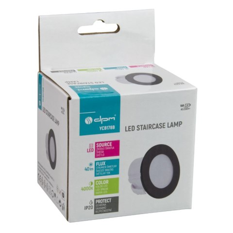 Oprawa schodowa LED, okrągła, czarny mat DPM