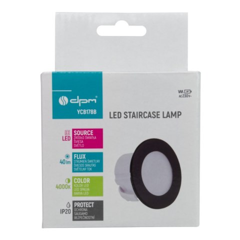Oprawa schodowa LED, okrągła, czarny mat DPM
