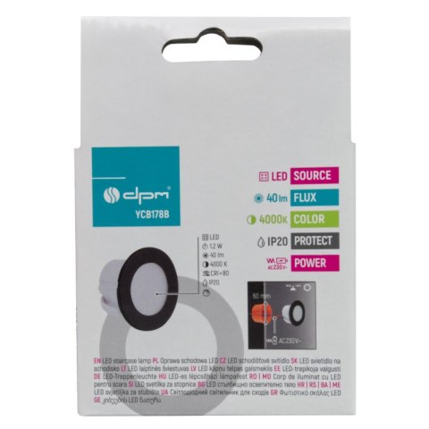 Oprawa schodowa LED, okrągła, czarny mat DPM