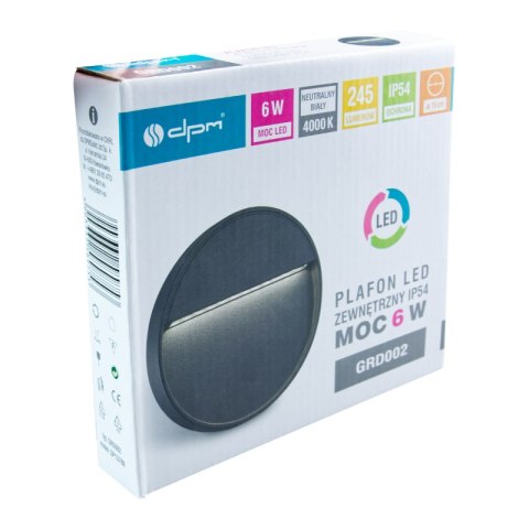 Plafon LED zewnętrzny, IP54, 6 W, 245 lm, 4000 K, okrągły, czarny DPM
