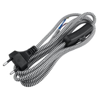 Przewód elektryczny z włącznikiem w oplocie, 2 x 0,75 mm2, biało-czarny, 2,5 m DPM