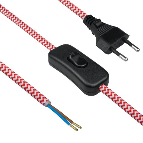 Przewód elektryczny z włącznikiem w oplocie, 2 x 0,75 mm2, czerwono-biały, 2,5 m DPM