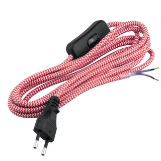 Przewód elektryczny z włącznikiem w oplocie, 2 x 0,75 mm2, czerwono-biały, 2,5 m DPM