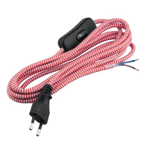 Przewód elektryczny z włącznikiem w oplocie, 2 x 0,75 mm2, czerwono-biały, 2,5 m DPM