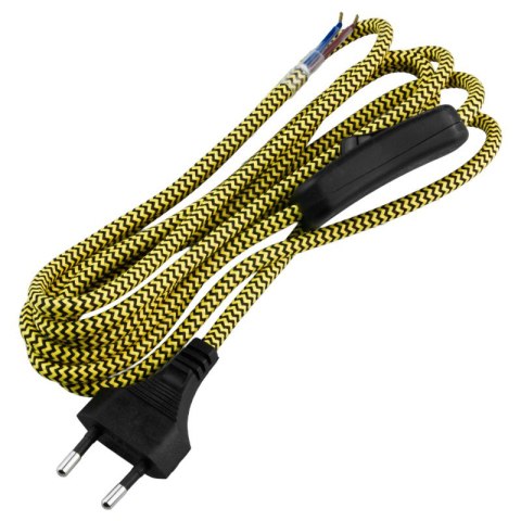 Przewód elektryczny z włącznikiem w oplocie, 2 x 0,75 mm2, żółto-czarny, 2,5 m DPM