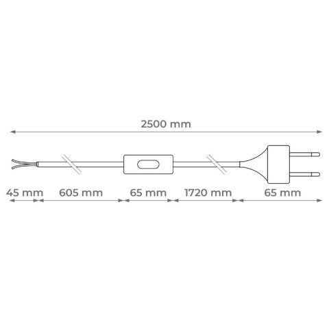 Przewód elektryczny z włącznikiem w oplocie, 2 x 0,75 mm2, żółto-czarny, 2,5 m DPM