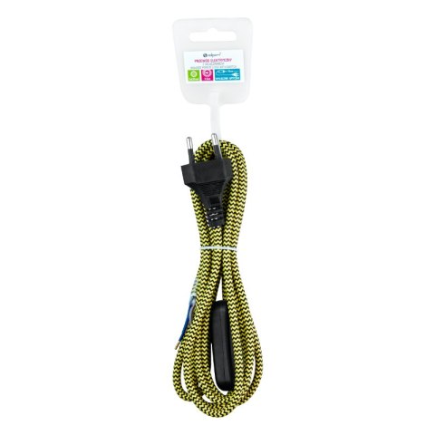 Przewód elektryczny z włącznikiem w oplocie, 2 x 0,75 mm2, żółto-czarny, 2,5 m DPM