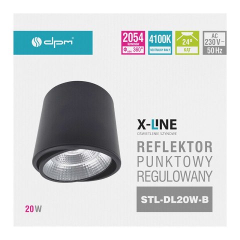Reflektor LED punktowy regulowany, 20 W, 1600 lm, 4000 K, czarny DPM