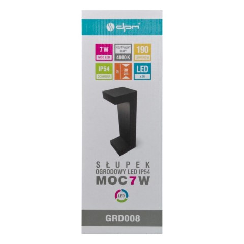 Słupek ogrodowy LED, IP54, 7 W, 190 lm, 4000 K, 30 cm, czarny DPM