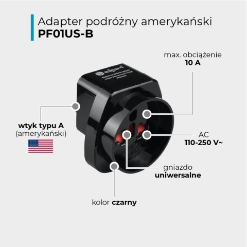 Adapter podróżny USA, czarny DPM