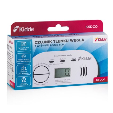 Czujnik czadu bateryjny z wyświetlaczem K5DCO, gwarancja 7 lat, Kidde KIDDE