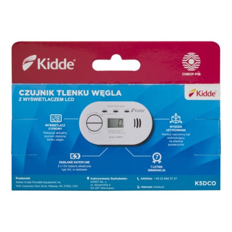 Czujnik czadu bateryjny z wyświetlaczem K5DCO, gwarancja 7 lat, Kidde KIDDE