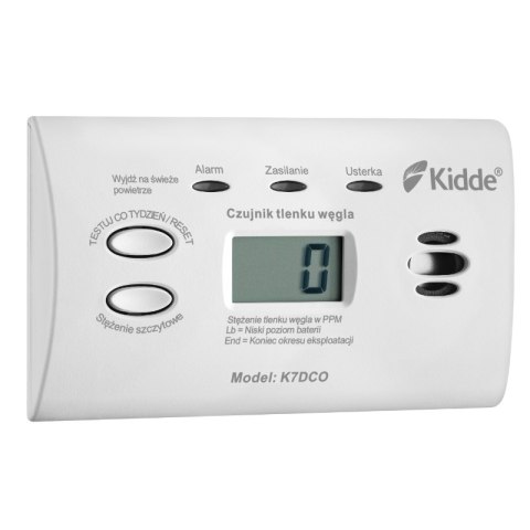 Czujnik czadu bateryjny z wyświetlaczem K7DCO, gwarancja 10 lat, Kidde KIDDE