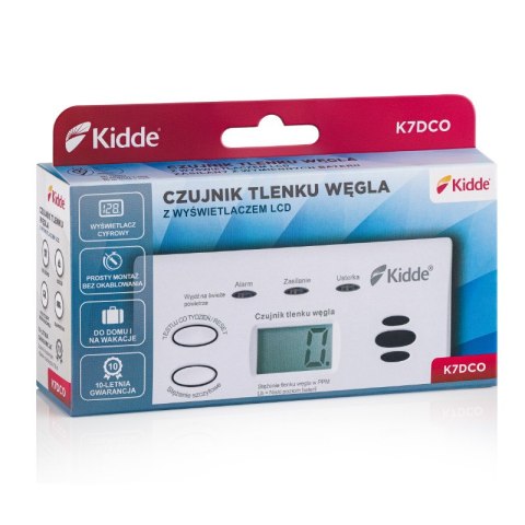 Czujnik czadu bateryjny z wyświetlaczem K7DCO, gwarancja 10 lat, Kidde KIDDE