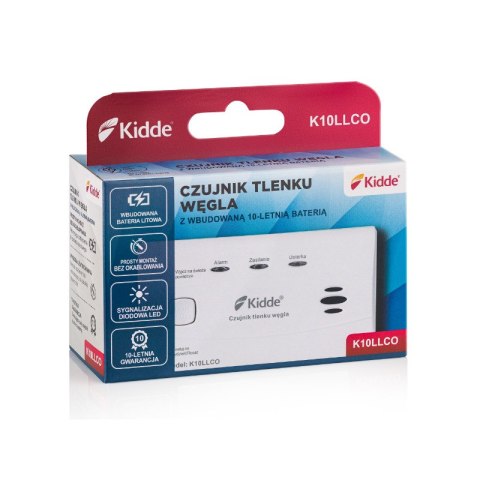 Czujnik czadu z wbudowaną baterią K10LLCO, gwarancja 10 lat, Kidde KIDDE