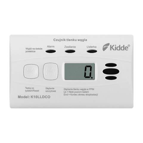 Czujnik czadu z wyświetlaczem i wbudowaną baterią K10DLLCO, gwarancja 10 lat, Kidde KIDDE