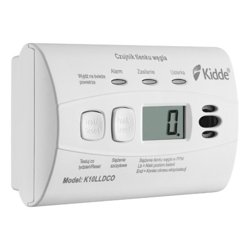 Czujnik czadu z wyświetlaczem i wbudowaną baterią K10DLLCO, gwarancja 10 lat, Kidde KIDDE