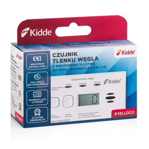 Czujnik czadu z wyświetlaczem i wbudowaną baterią K10DLLCO, gwarancja 10 lat, Kidde KIDDE