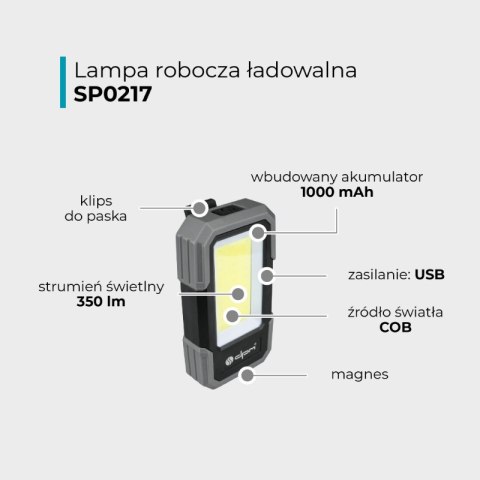 Lampa COB ładowalna, 350 lm, 1000 mAh DPM