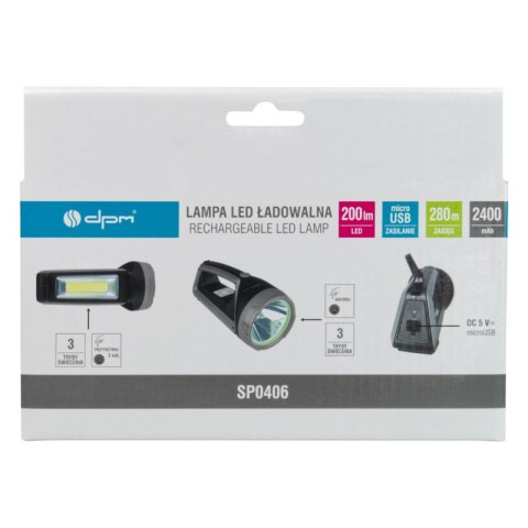 Lampa LED, ładowalna, 200 lm, 2400 mAh DPM