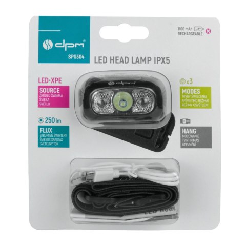 Lampa czołowa COB ładowalna, 250 lm, IPX5 DPM