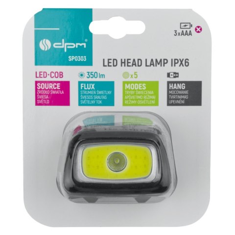 Lampa czołowa COB/LED, 350 lm, IPX6 DPM