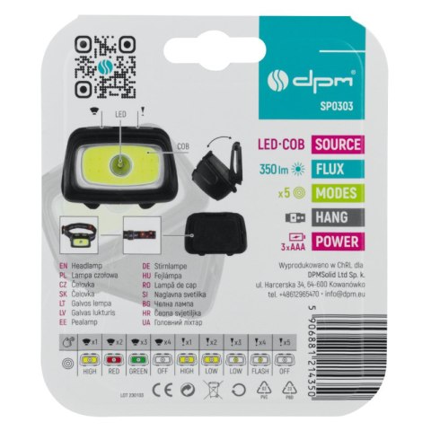 Lampa czołowa COB/LED, 350 lm, IPX6 DPM
