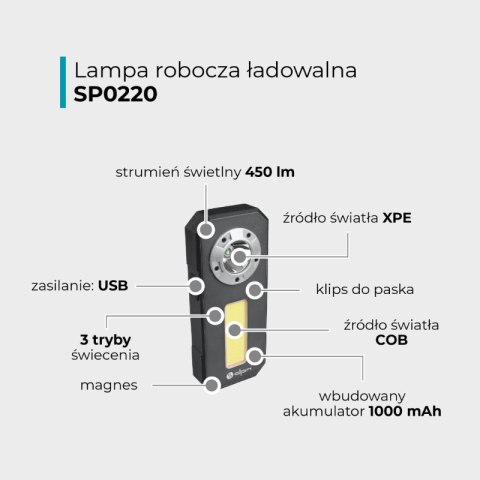 Lampa robocza COB/XPE ładowalna, 450 lm, 1000 mAh DPM