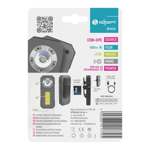 Lampa robocza COB/XPE ładowalna, 450 lm, 1000 mAh DPM