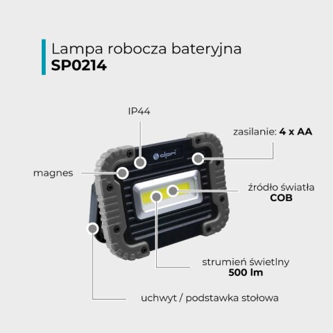 Lampka robocza COB, 500 lm, 4 x AA DPM