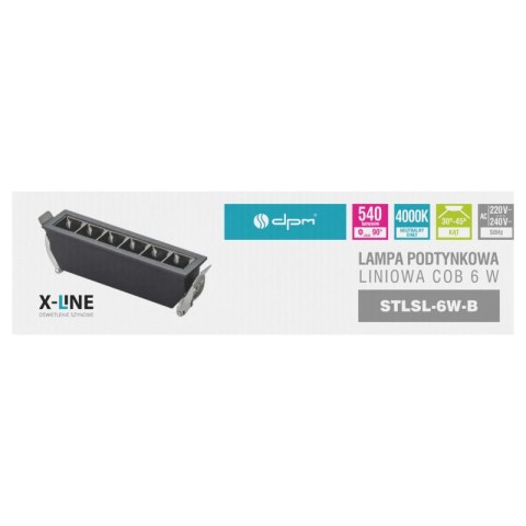 Listwa LED podtynkowa liniowa, 6 W, 540 lm, czarna, X-LINE DPM