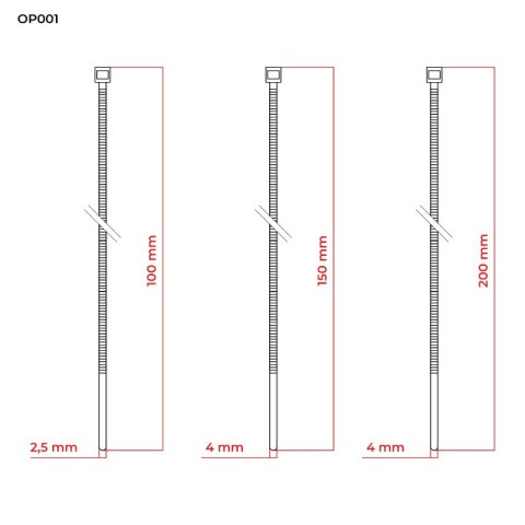 Opaski zaciskowe, 100 / 150 / 200 mm, 60 szt., białe