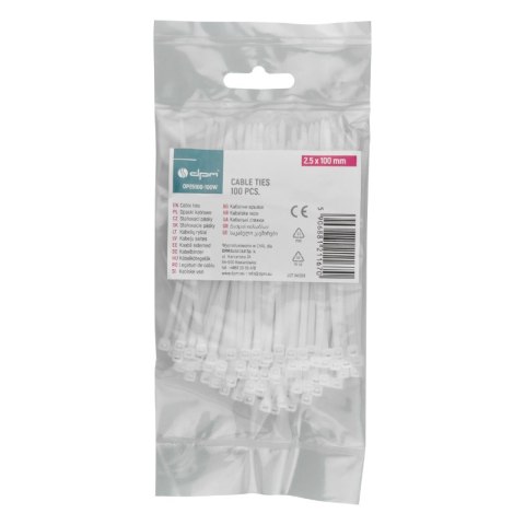 Opaski zaciskowe, 2,5 x 100 mm, 100 szt., białe DPM