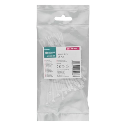 Opaski zaciskowe, 2,5 x 100 mm, 25 szt., białe DPM