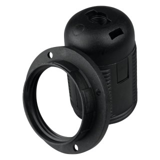 Oprawka E27 z gwintem i kołnierzem, czarna DPM