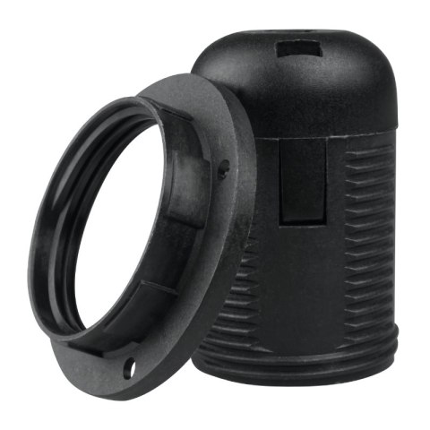 Oprawka E27 z gwintem i kołnierzem, czarna DPM