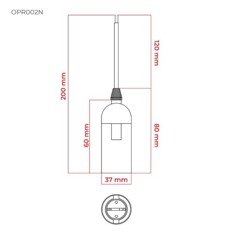 Oprawka budowlana E27 z kablem, czarna DPM