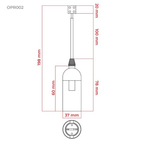Oprawka budowlana E27 z kablem i kostką, czarna DPM