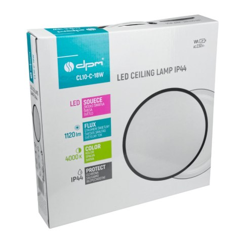 Plafon natynkowy, IP44, 18 W, 4000 K, okrągły, czarny DPM