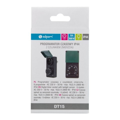 Programator czasowy analogowy z czujnikiem zmierzchu, IP44 DPM