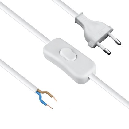 Przewód elektryczny z włącznikiem, biały, 2 m DPM