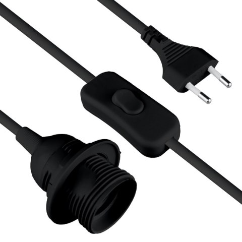 Przewód elektryczny z włącznikiem i oprawką E27, czarny, 2 m DPM