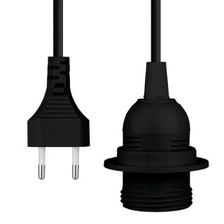 Przewód elektryczny z włącznikiem i oprawką E27, czarny, 2 m DPM