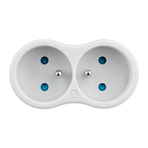 Rozgałęźnik elektryczny, 2 gniazda z uziemieniem, biały DPM